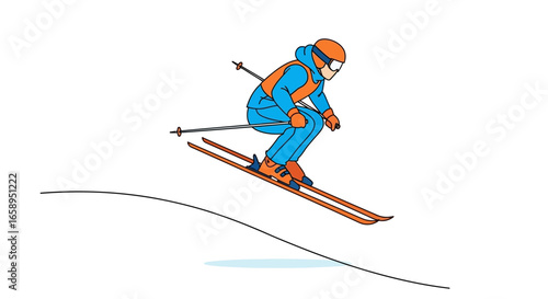 Dynamic skier executing a mid-air jump with elegance and precision against a minimalist background offering focus on winter sports