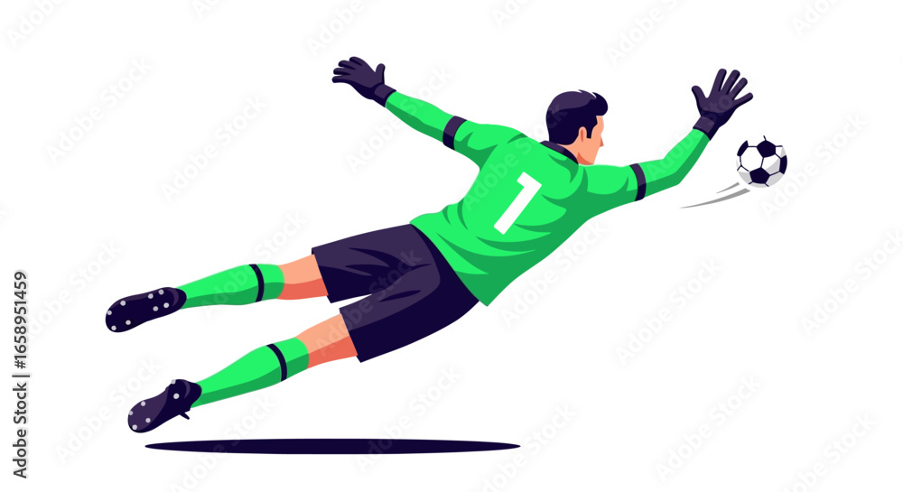 Fototapeta premium Dynamic Goalkeeper Save: Illustrated Soccer Action Depicting Athleticism and Skill in Sport