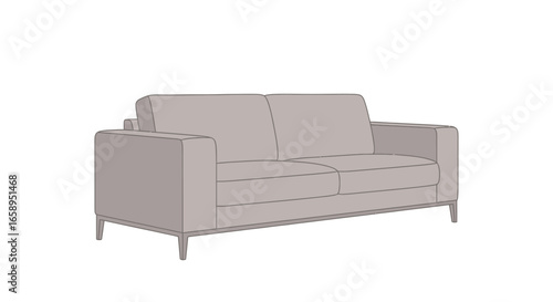 Minimalist two-seater sofa design showcased in a muted color palette on a plain white backdrop, radiating modern aesthetics and simplicity
