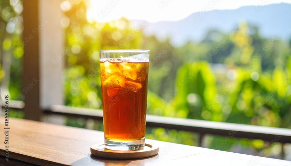 Refreshing iced tea on sunlit balcony Refreshing iced tea on sunlit balcony
