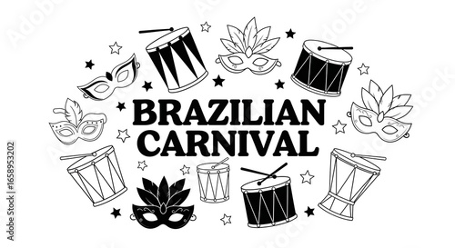 Festive Brazilian Carnival Celebration Featuring Traditional Drums and Masks