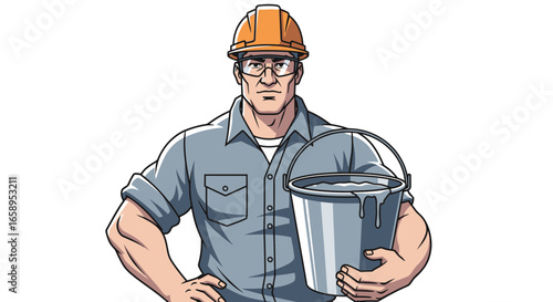 Construction worker illustration ready to perform various works professionally