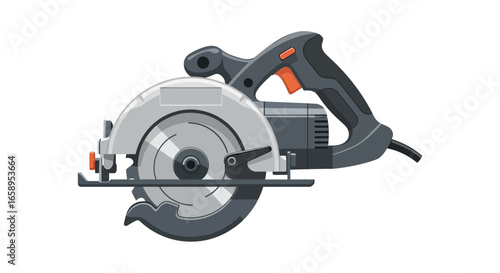 Detailed depiction of an electric circular saw, a powerful carpentry tool