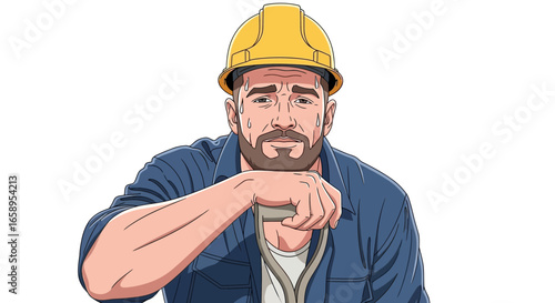 Illustration of a fatigued construction worker after a long work day