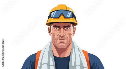 Illustration of a focused construction worker after hard work and effort