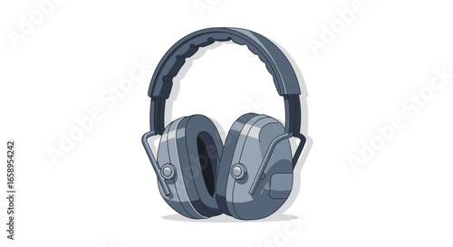 Illustration of a Grey Over-Ear Protective Earmuff Headphones Isolated