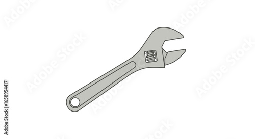 Illustrative adjustable wrench representation isolated on a blank canvas