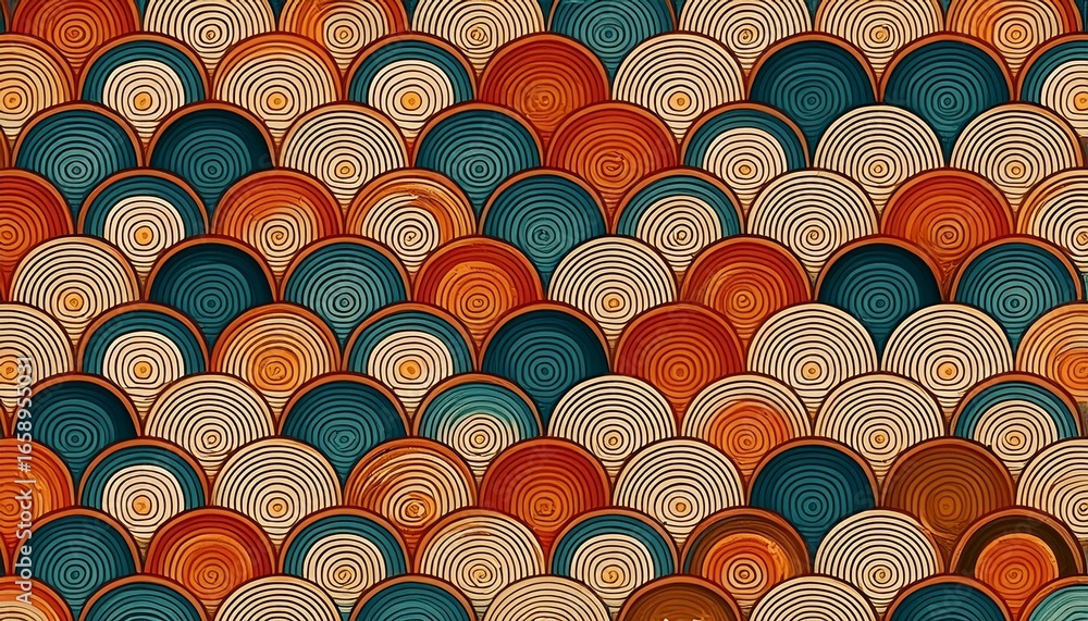 seamless japanese inspired pattern with circles and spirals