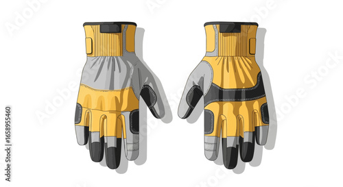 Two sturdy work gloves in a digital illustration style, ready for tasks