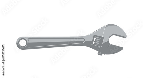 Vector illustration of an adjustable wrench isolated on white backdrop
