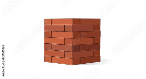 Cartoon Brick Wall Isolated on White Background, Architectural Element