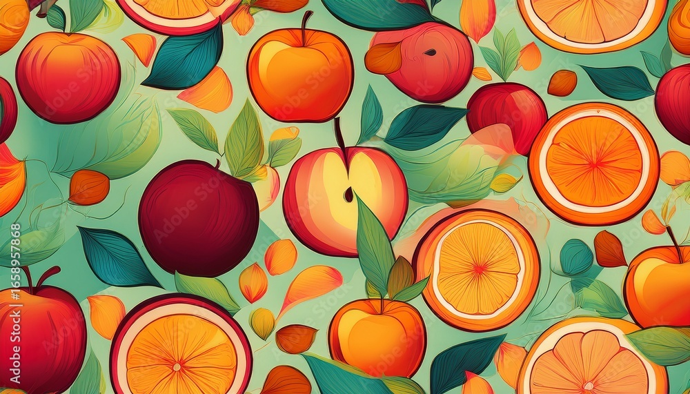 abstract fruit seamless pattern with oranges peaches and apples m seamless background abstract fruit seamless pattern with oranges peaches and apples m seamless background