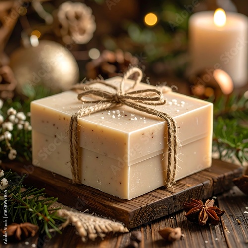 Festive soap gift wrapped in twine