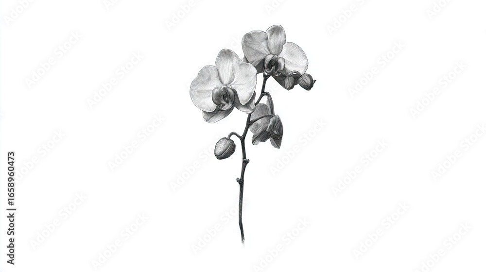 Obraz premium Detailed grayscale drawing of an orchid blossom.