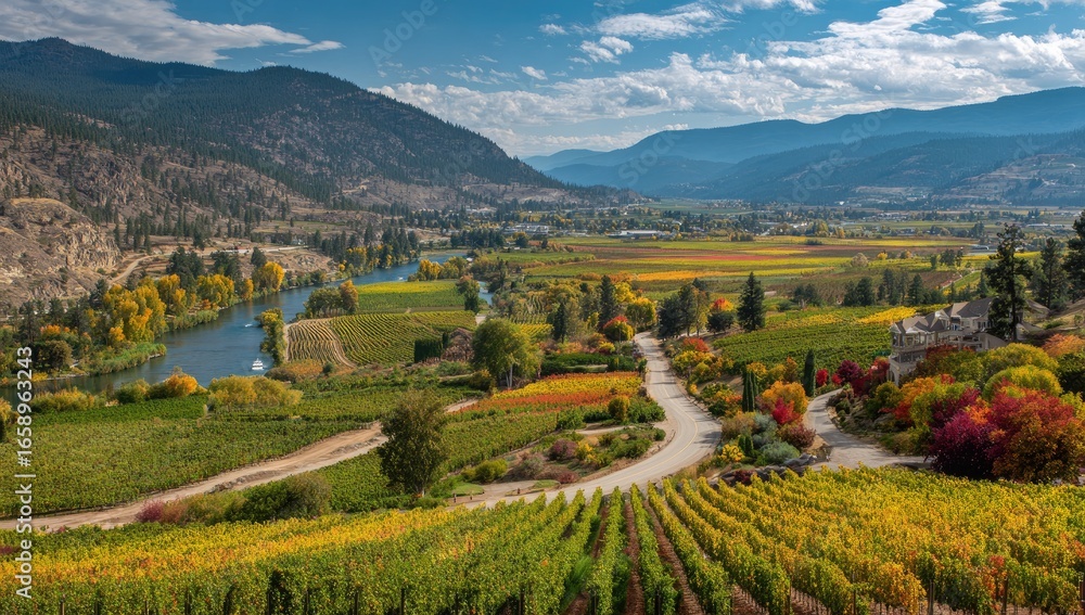 Fototapeta premium Panoramic Autumn Vineyard Valley