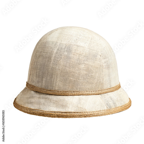 This vintage linen hat features classic design with wide brim and natural color, perfect for outdoor activities or fashion statements