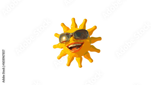 A smiling sun wearing sunglasses in a cheerful pose.