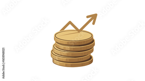A visual representation of financial growth, featuring a stack of coins with an upward-trending arrow.