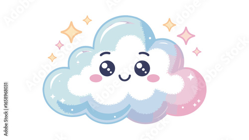 A cute and cheerful cartoon cloud, radiating joy and wonder.