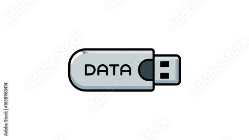 An Illustration of a silver USB flash drive with the word DATA.