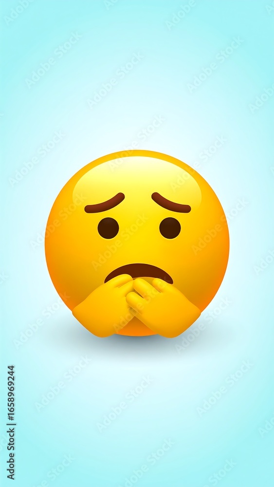 Fototapeta premium Worried emoticon on light blue background