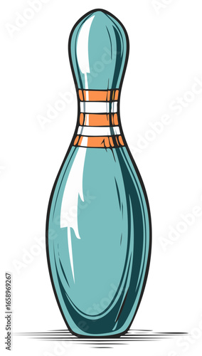 Bowling Pin Illustration with Orange Stripes Sporting Goods Equipment