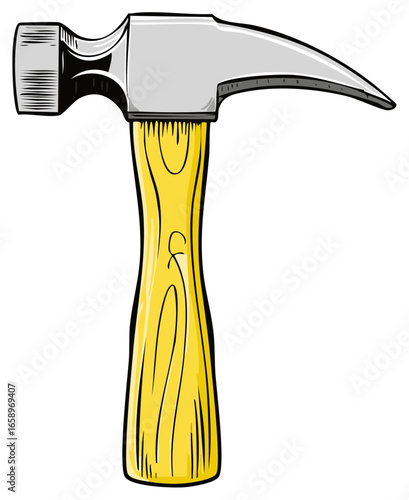 Vector illustration of a classic claw hammer with a wooden handle in a cartoon style