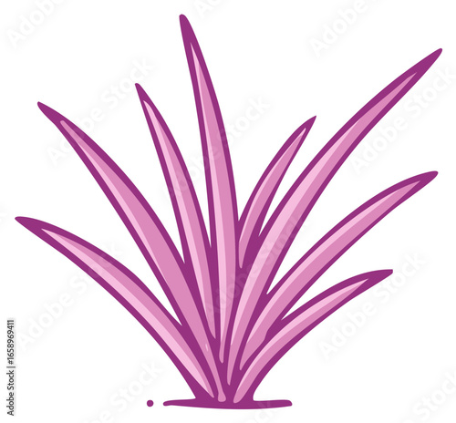 Hand-Drawn Purple Plant with Long Pointed Leaves for Design Elements