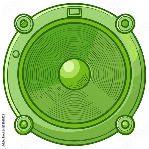 Vibrant Green Cartoon Style Audio Speaker Graphic Element for Music and Sound