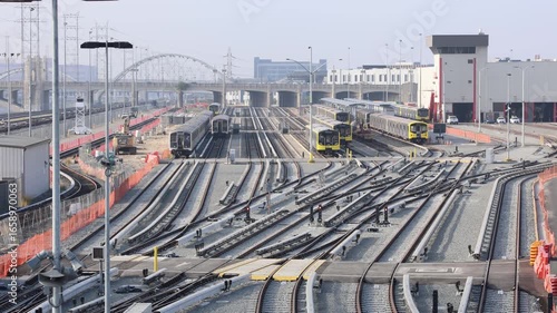 Los Angeles Rail Yard With Bridge Traffic.