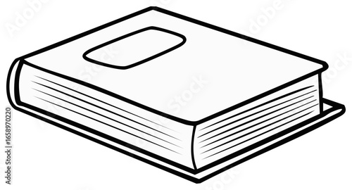 Closed hardcover book line art drawing, a black and white vector icon for education, school, and library themes