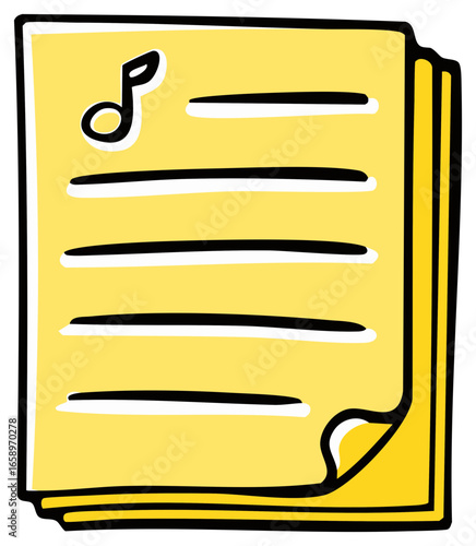 Yellow sheet music paper with musical notes and lines for writing songs