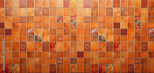 Rich brown vintage ceramic tile panorama, seamless textured background,  backdrop,   shabby chic