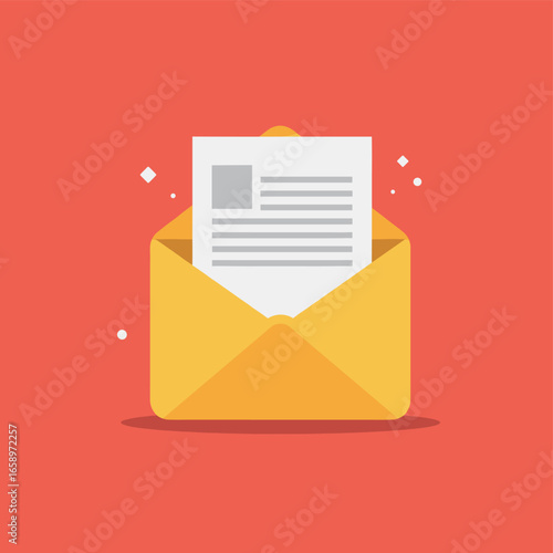 Email with Document Icon - Flat Design