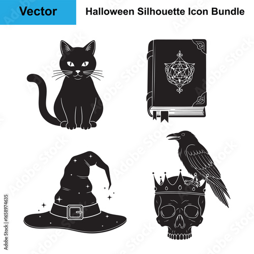 Witchcraft Familiars and Magic Tools Silhouette Icon Pack