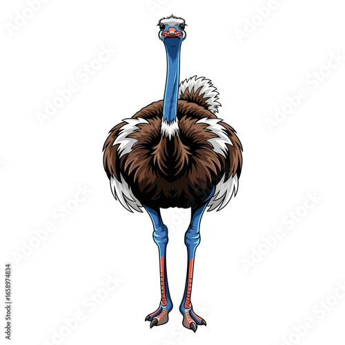 A vibrant 3D vector illustration of a Somali Ostrich, showcasing its unique front view, sharp lines, and accurate colors in a modern, captivating design.