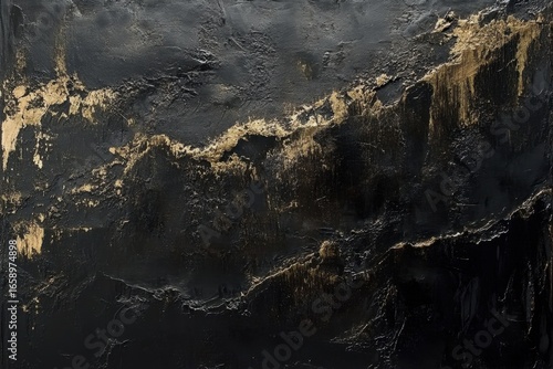 Abstract Dark Textured Art with Gold Highlights and Layers