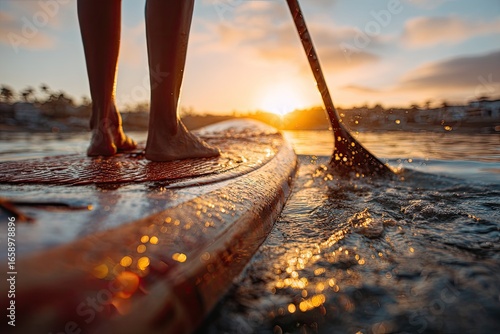 Person Stand-Up Paddleboarding at Sunset
