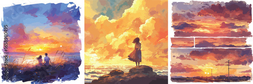 stunning sunset watercolor clipart 