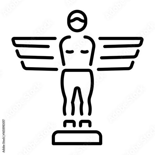 A line style icon showing angel north