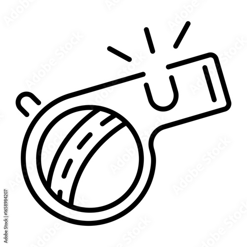 A linear icon showing a whistle in outline