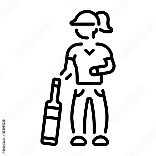 A linear icon showing a female cricketer figure