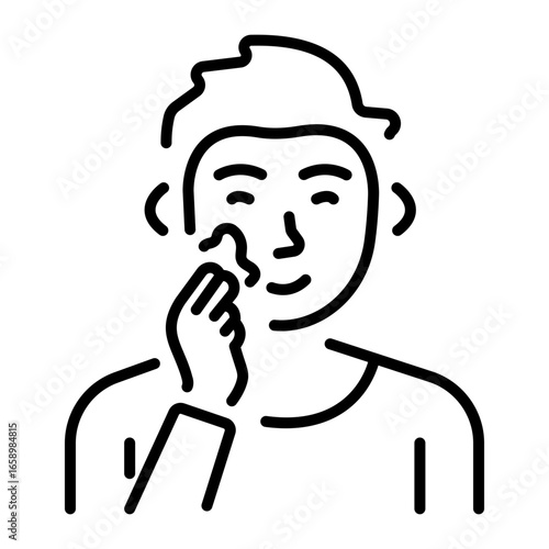 A linear style icon showing a character applying cream