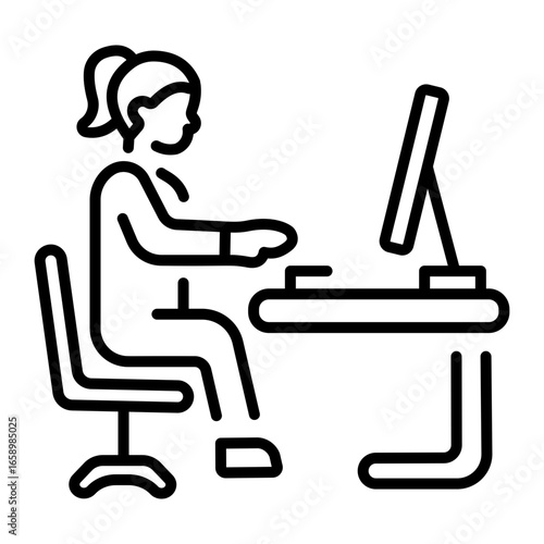 A linear icon representing a character organizing desk