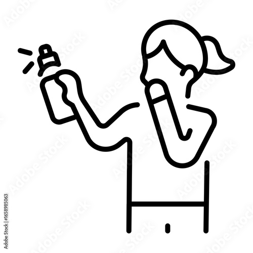 A linear icon showing a person spraying mist in air 