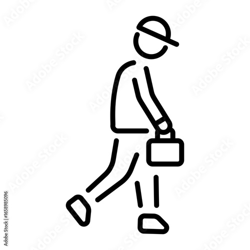 A linear style icon depicting a character walking alone