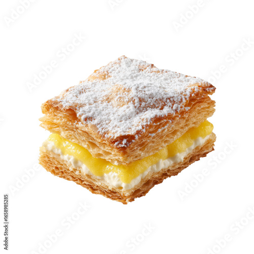 Delicious Lemon Cream Puff Pastry Square, Sweet Dessert, Close-up