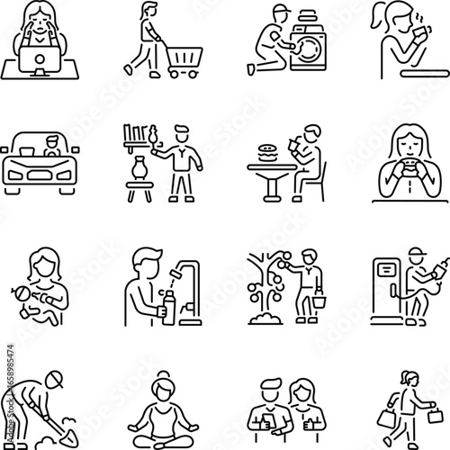 Set of Linear Style Routine Activities Icons 

