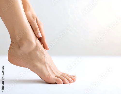 Woman's smooth feet and ankles resting on a white surface