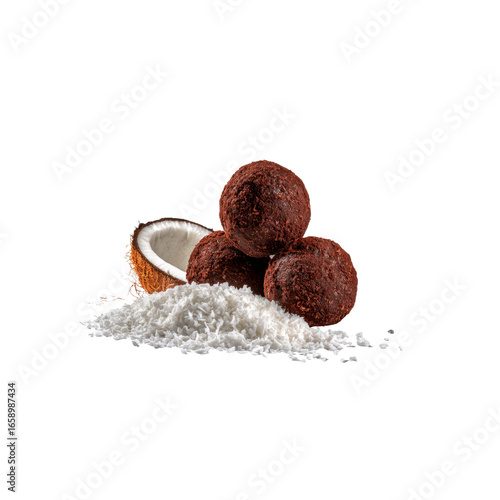 Delicious Chocolate Coconut Balls on a Bed of Shredded Coconut